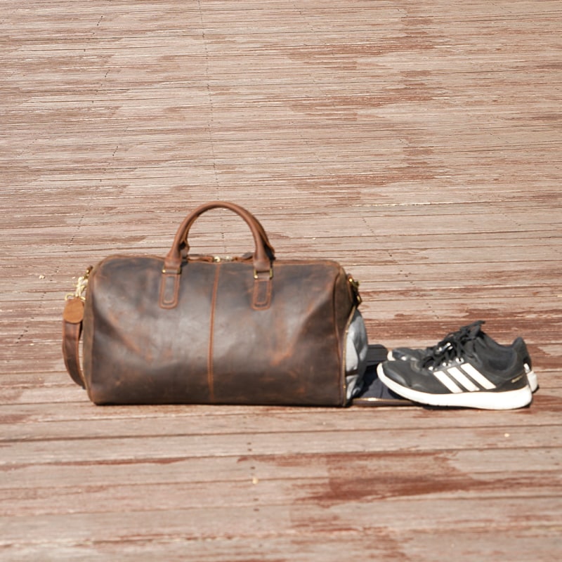 Thumbnail of Genuine Leather Gym Bag With Shoe Storage In Worn Brown image