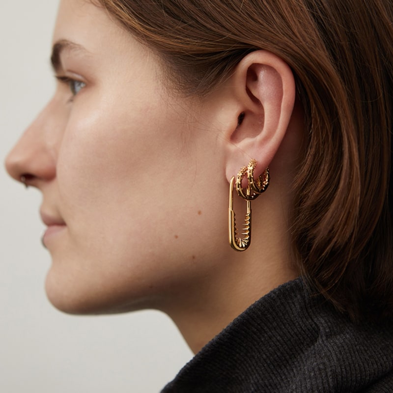 Thumbnail of Safety Pin Hoop Earrings - Gold image