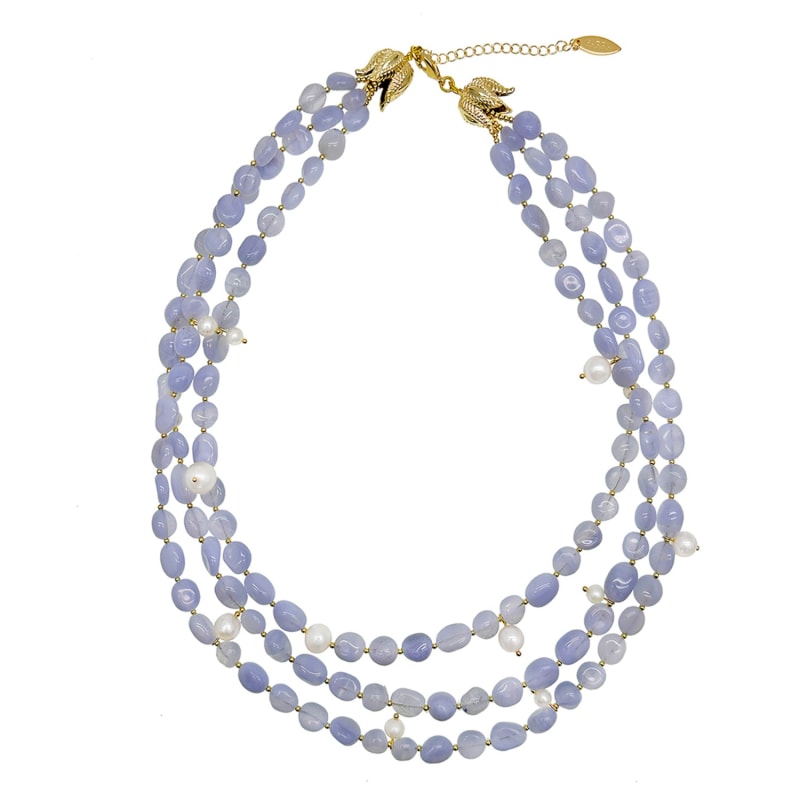 Thumbnail of Multi-Layers Blue Lace Agate With Pearls Necklace image