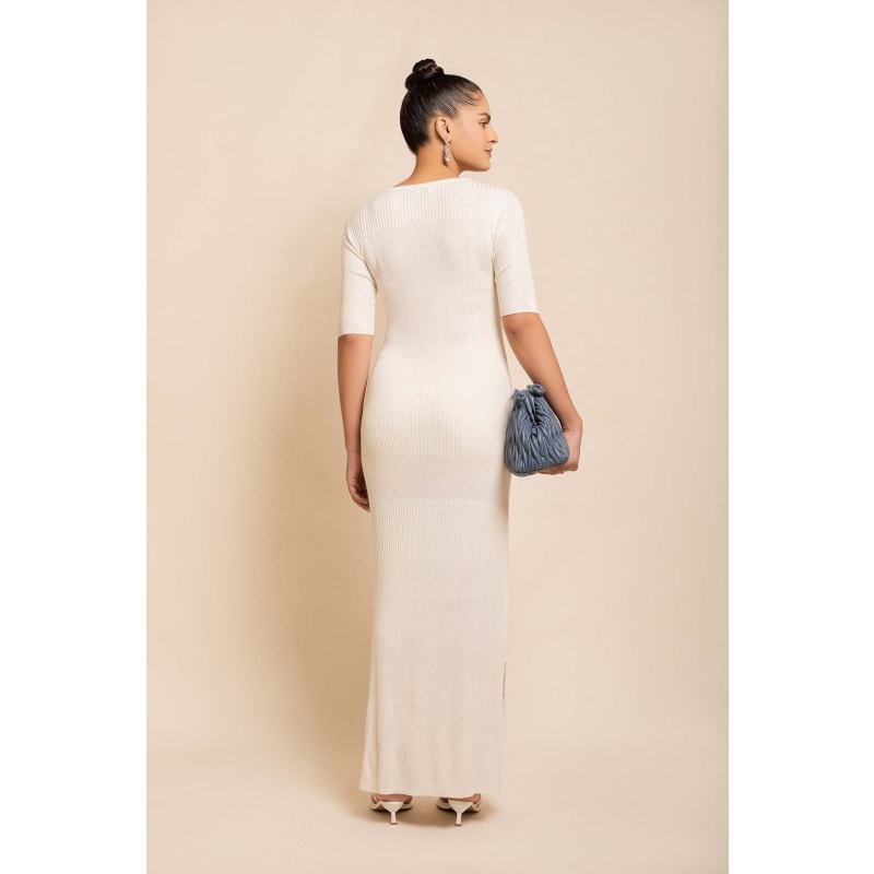 Thumbnail of White Multi Ribbed Midi Dress image