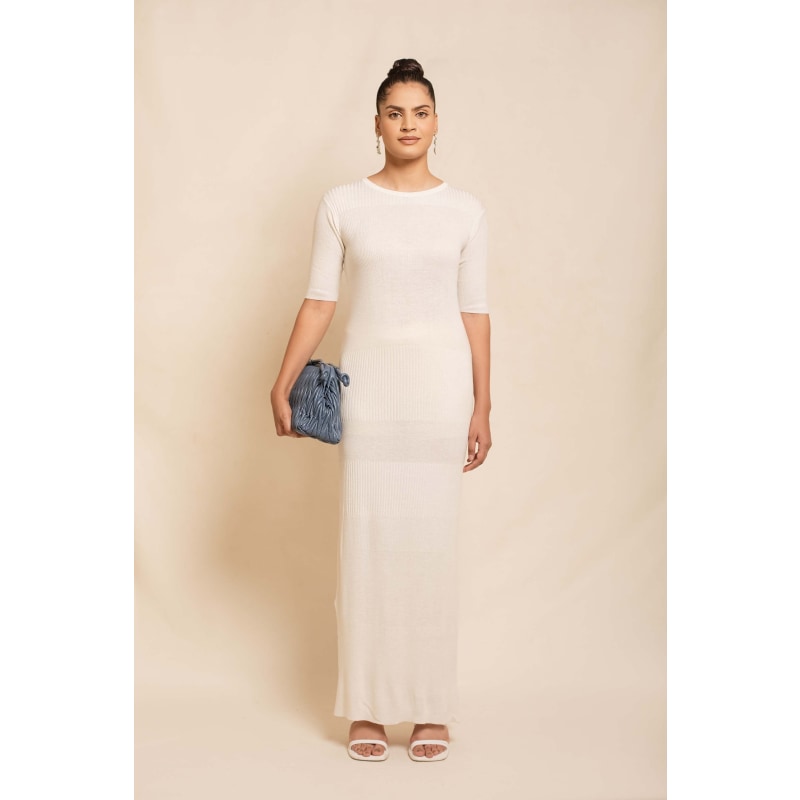 Thumbnail of White Multi Ribbed Midi Dress image