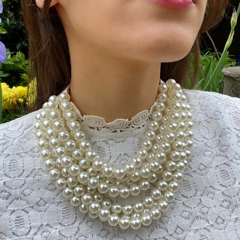 Thumbnail of Multi-Strand Faux Pearl Necklace With Ivory Vegan Adjustable Clasp image