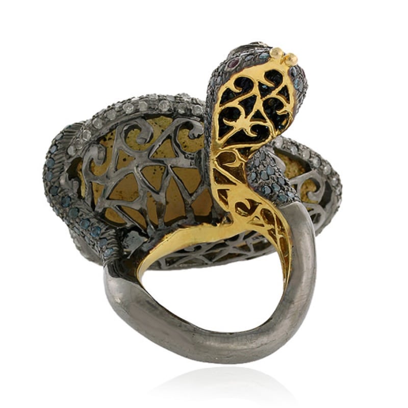 Thumbnail of Multicolor Diamond Pave & Ruby With Unshaped Geode In 18K Gold Silver Snake Stunning Ring image