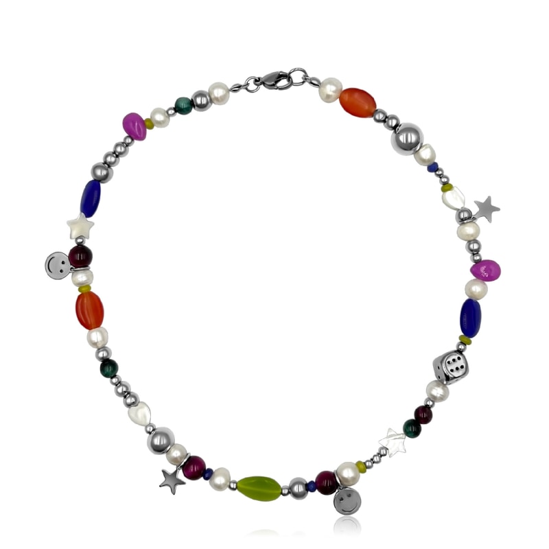 Multicolored Crystal And Pearl Necklace Androhmeda Jewelry