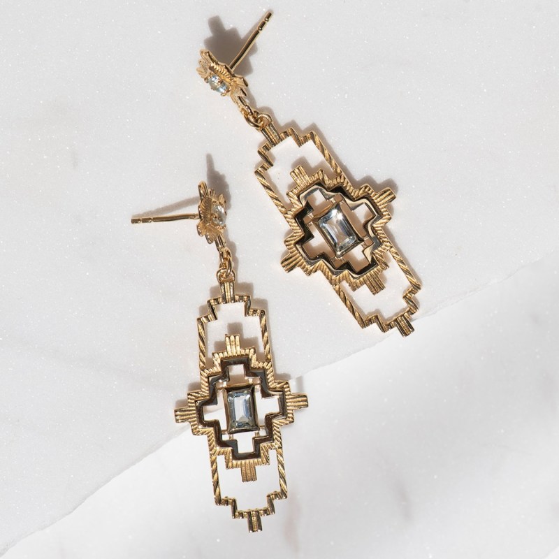 Thumbnail of Munay Earrings Gold Aquamarine image