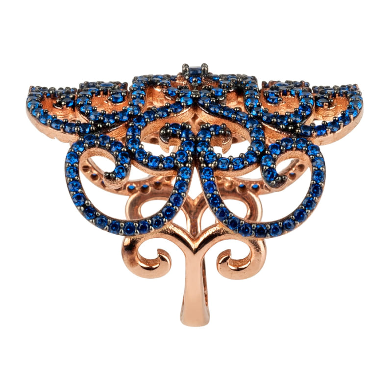 Thumbnail of Countess Filigree Cocktail Ring Sapphire Blue Rose Gold image