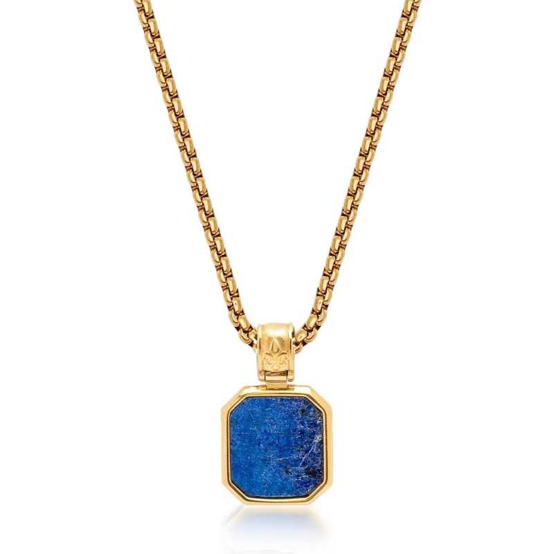 Gold Necklace with Square Blue Lapis Pendant Nialaya Wolf Badger