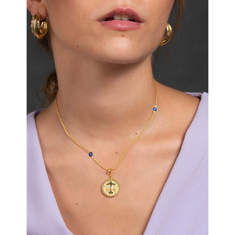 Thumbnail of Zodiac Horoscope Sign Libra Medal Necklace Gold image