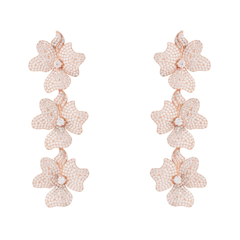 Thumbnail of Jasmine Flower Triple Drop Earrings Rosegold image