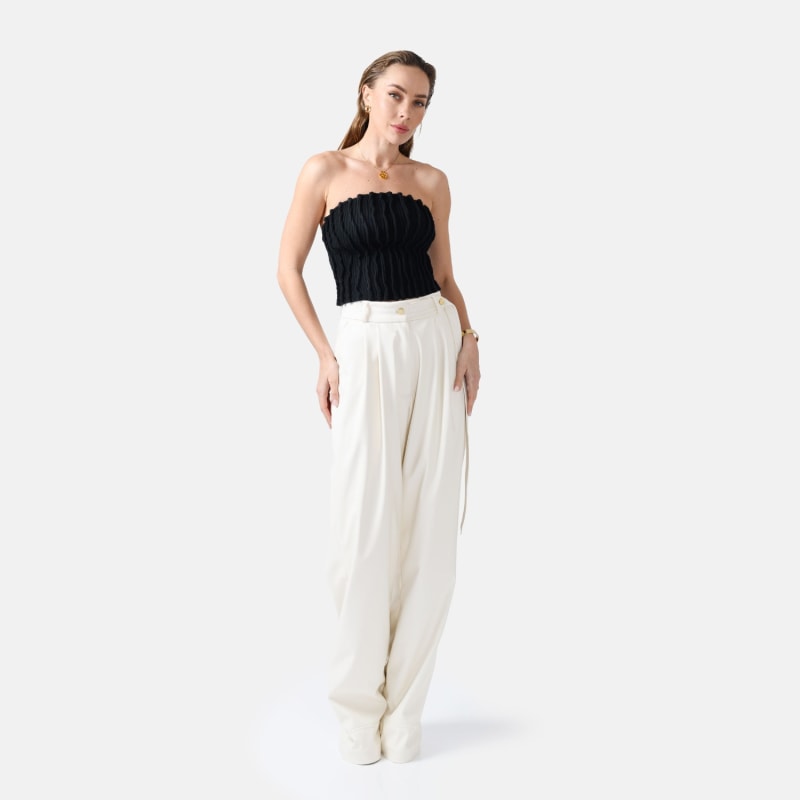 Black Rib Knit Tube Top – Strapless With Pleats | Kargede Black Rib Knit Tube Top – Strapless With Pleats | Kargede