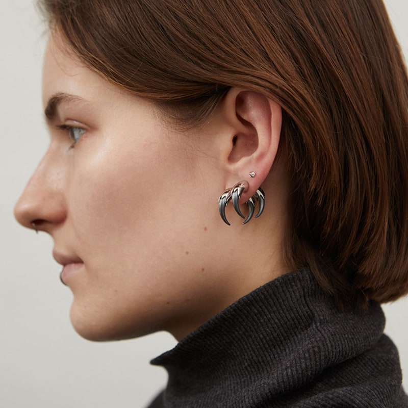 Thumbnail of Claw Hoop Earrings Silver & Oxidised Silver image