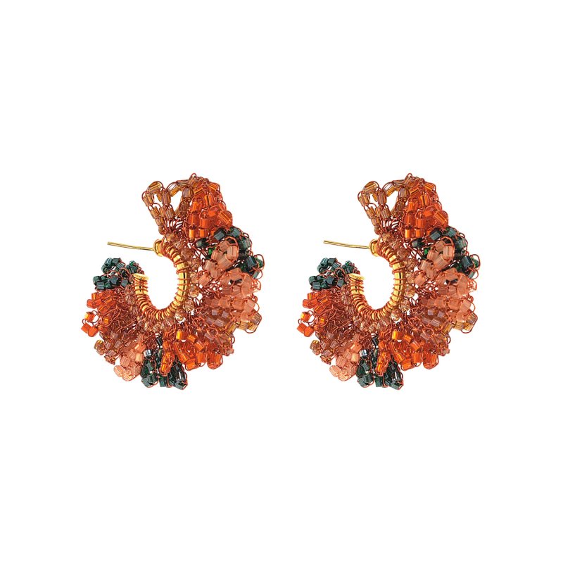 Thumbnail of Mystic Amber Mix Marigold Hoop Handmade Crochet Earrings image