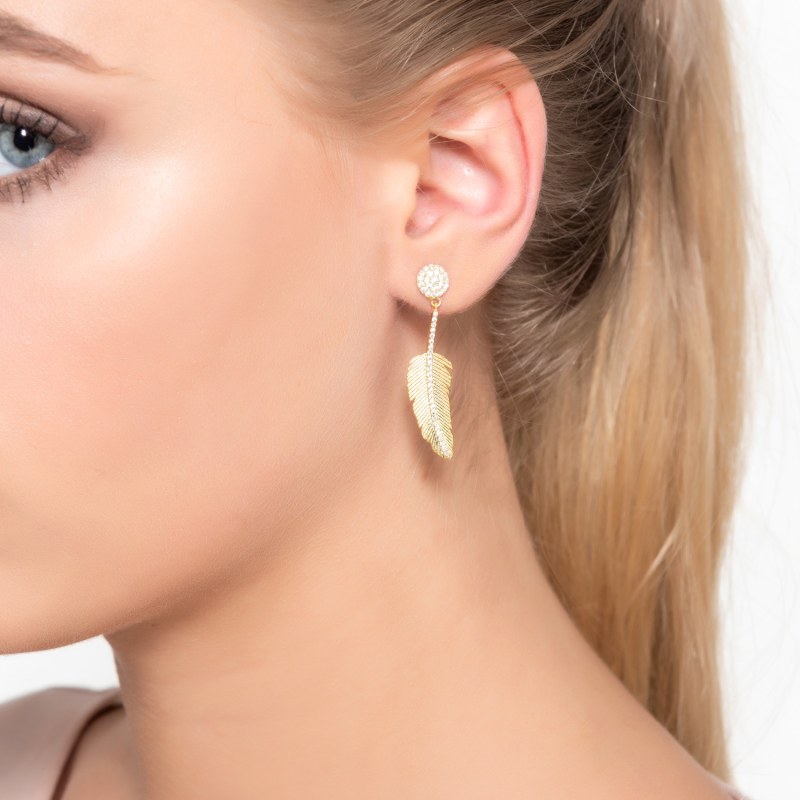 Thumbnail of Angelic Feather Drop Earrings Gold image