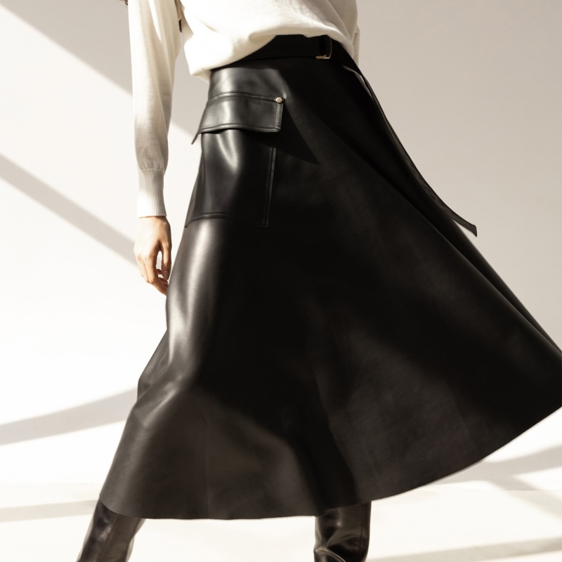 Faux Leather Midi Skirt | Nissa | Wolf & Badger