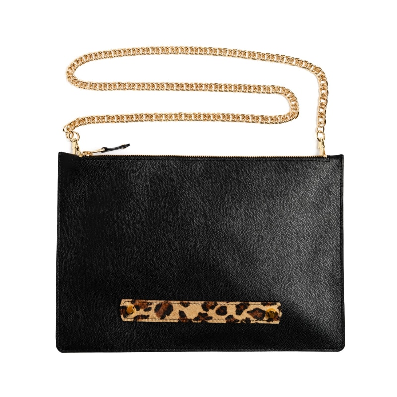 Thumbnail of Classic Crossbody Leather Clutch With Chain Handle-Black image