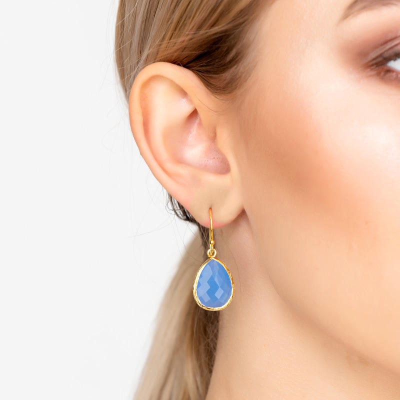 Thumbnail of Petite Drop Earrings Dark Blue Chalcedony Gold image