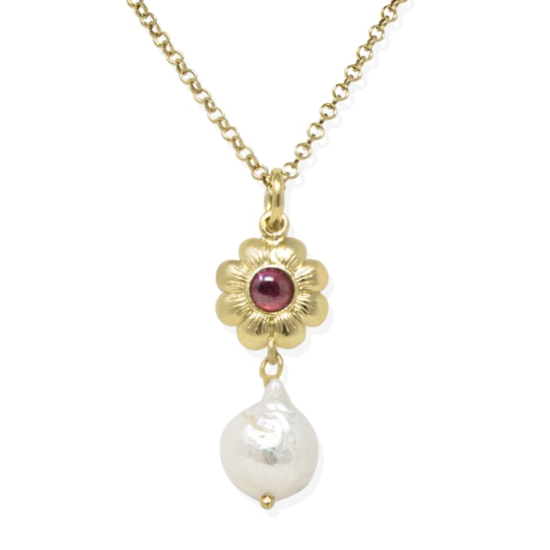 Thumbnail of Mini Flower Gold-Plated Rhodolite Necklace image