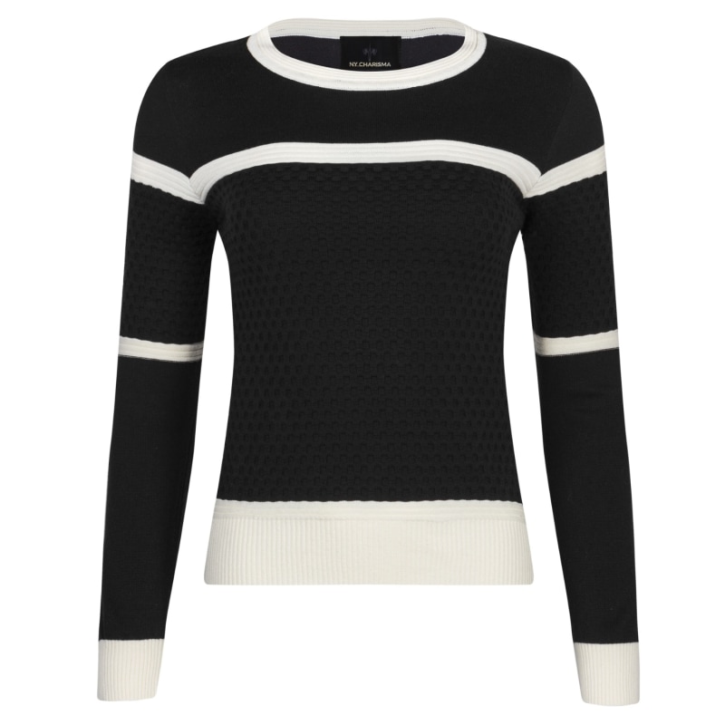 Thumbnail of Black & White Two Tone Knit Sweater With Textured Checker Pattern image
