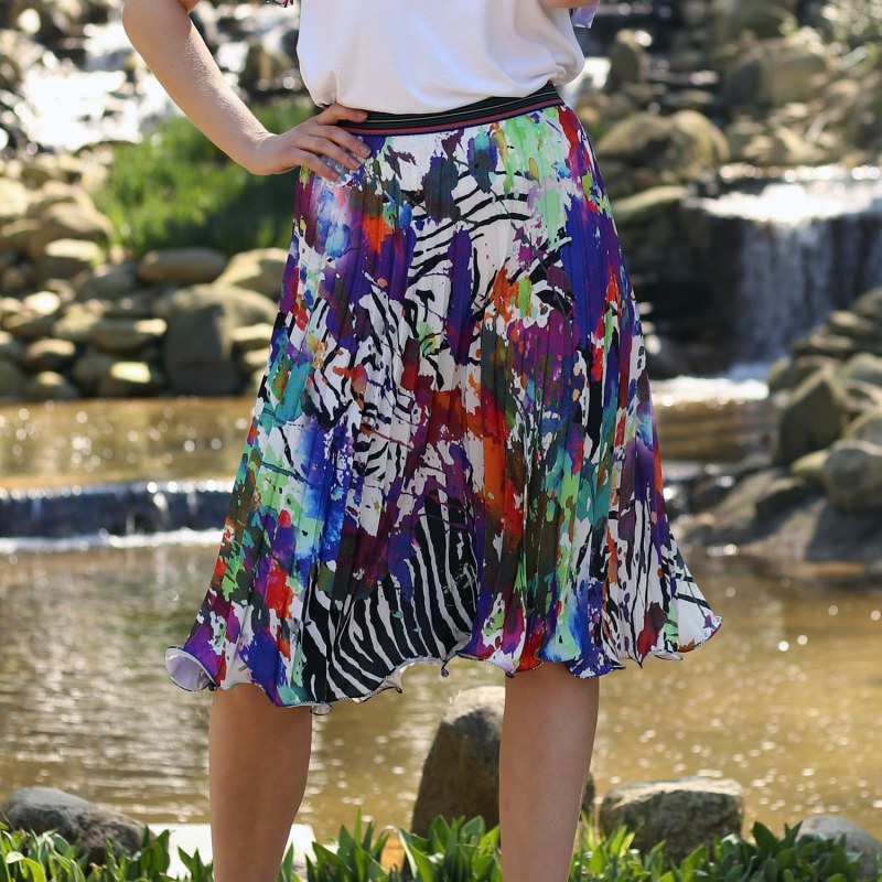 Thumbnail of Multi-Color Digital Print Pleated Skirt With Wavy Hem image