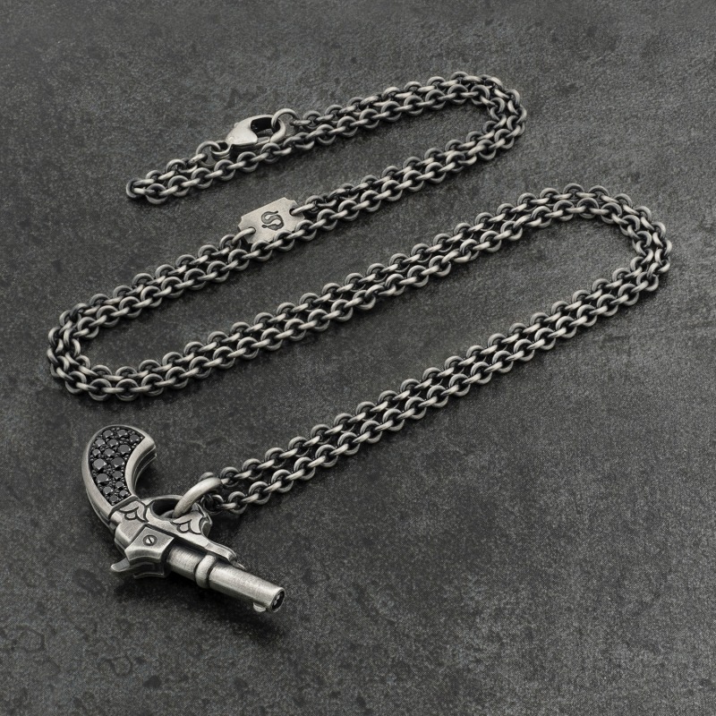 Thumbnail of Gun Pendant in Sterling Silver with Black Diamonds image