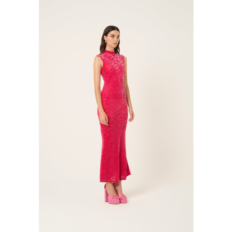 Thumbnail of Lana Pink Fitted High Neck Dress image