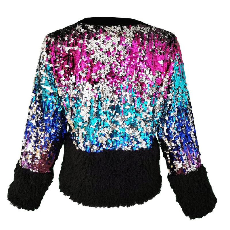 Thumbnail of Double-Sided Sequined Bomber Jacket With Velvet & Faux-Fur Details image