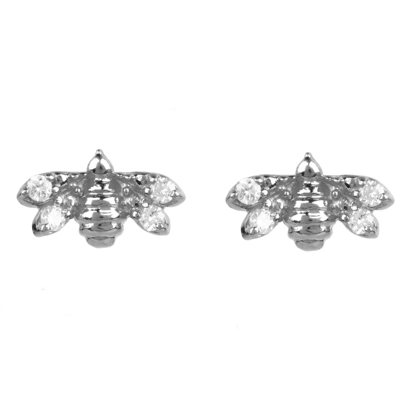 Thumbnail of Diamond Mini Bee Stud Earrings Silver image