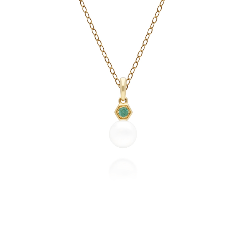 Thumbnail of Emerald & White Pearl Pendant In Yellow Gold image