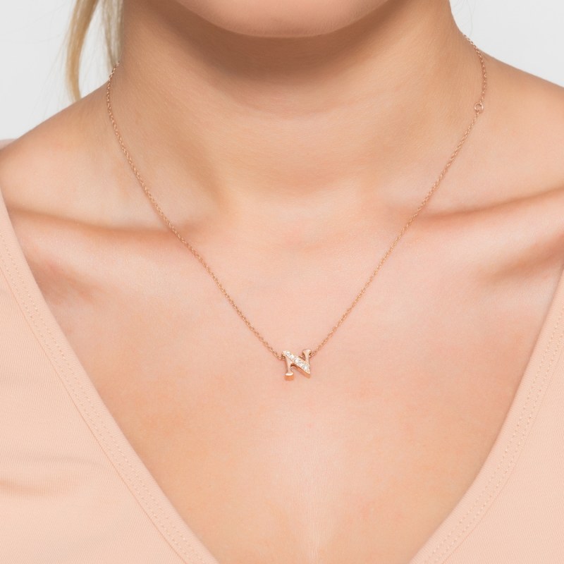 Thumbnail of Diamond Initial Letter Pendant Necklace Rose Gold N image