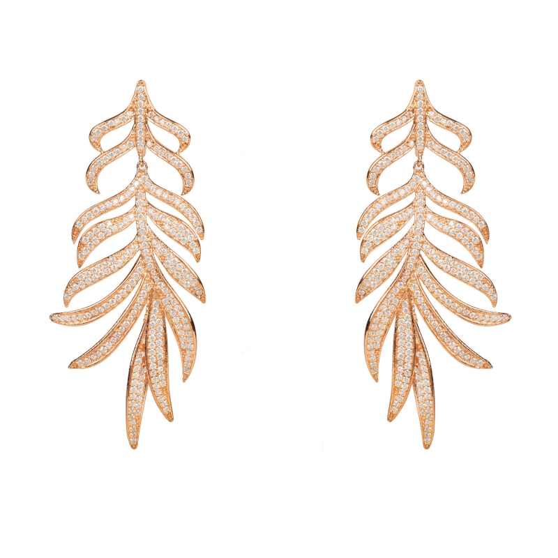 Thumbnail of Feathered Leaf Statement Drop Earrings Rosegold image