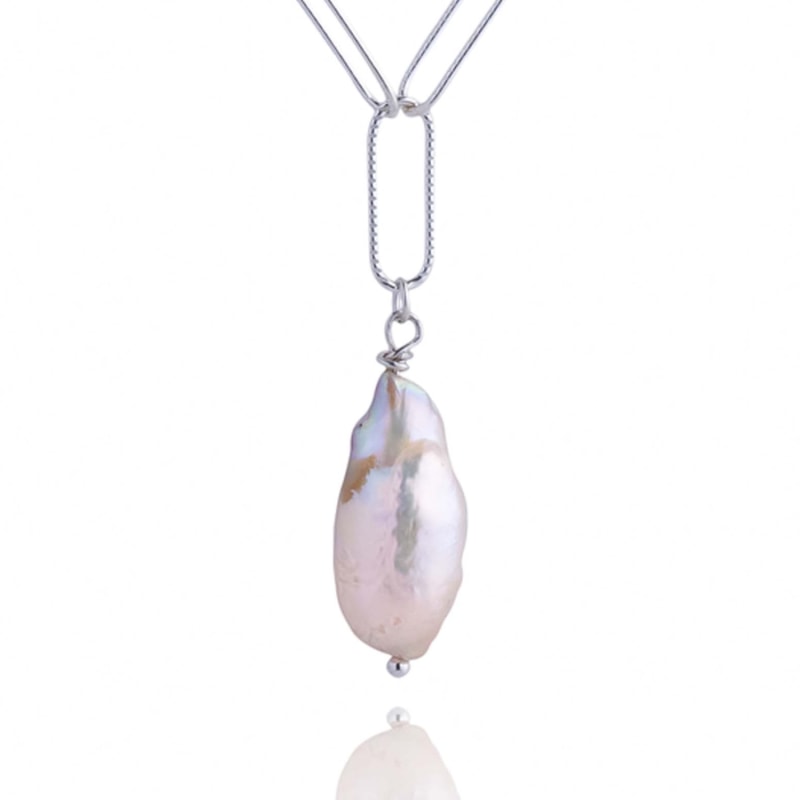 Thumbnail of Nacre Silver Chain & Ivory Baroque Pearl Necklace image