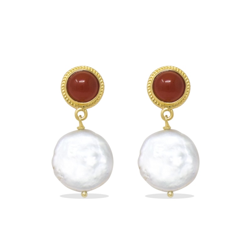 Thumbnail of Gold-Plated Carnelian & Keshi Pearl Earrings image
