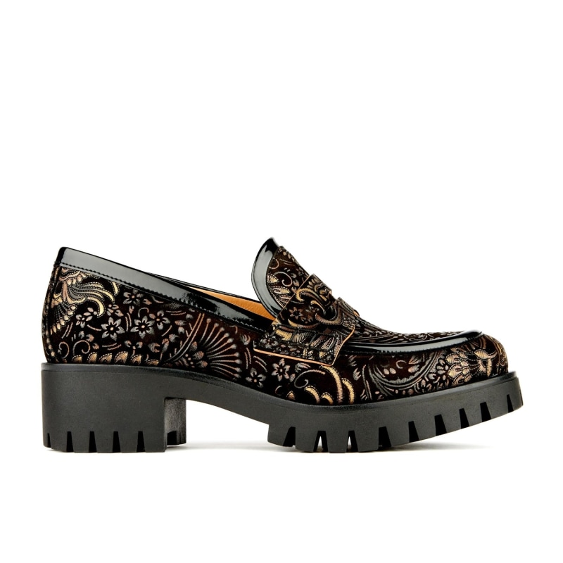 Nancy - Black & Gold Feathers - Womens Designer Loafers by Embassy London  USA