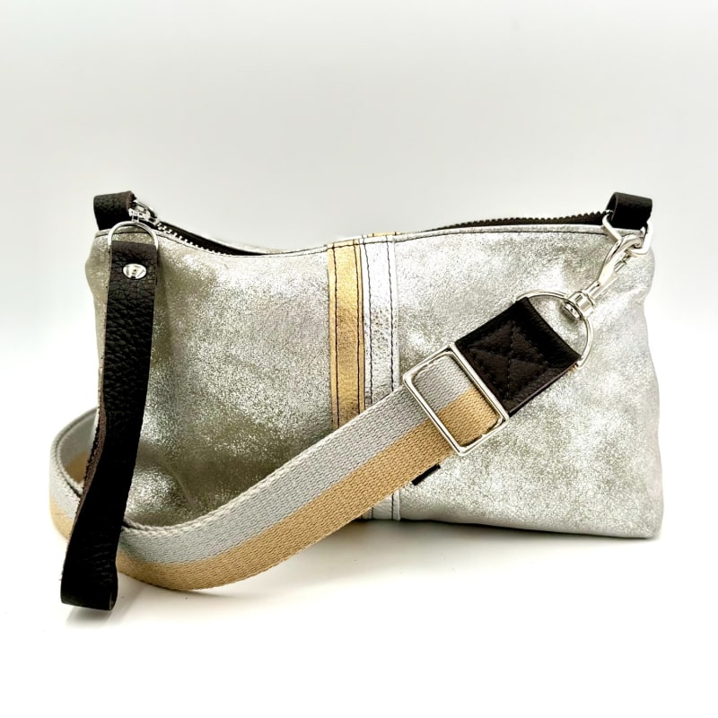 Thumbnail of Nancy Crossbody In Distressed Silver With Stripes image