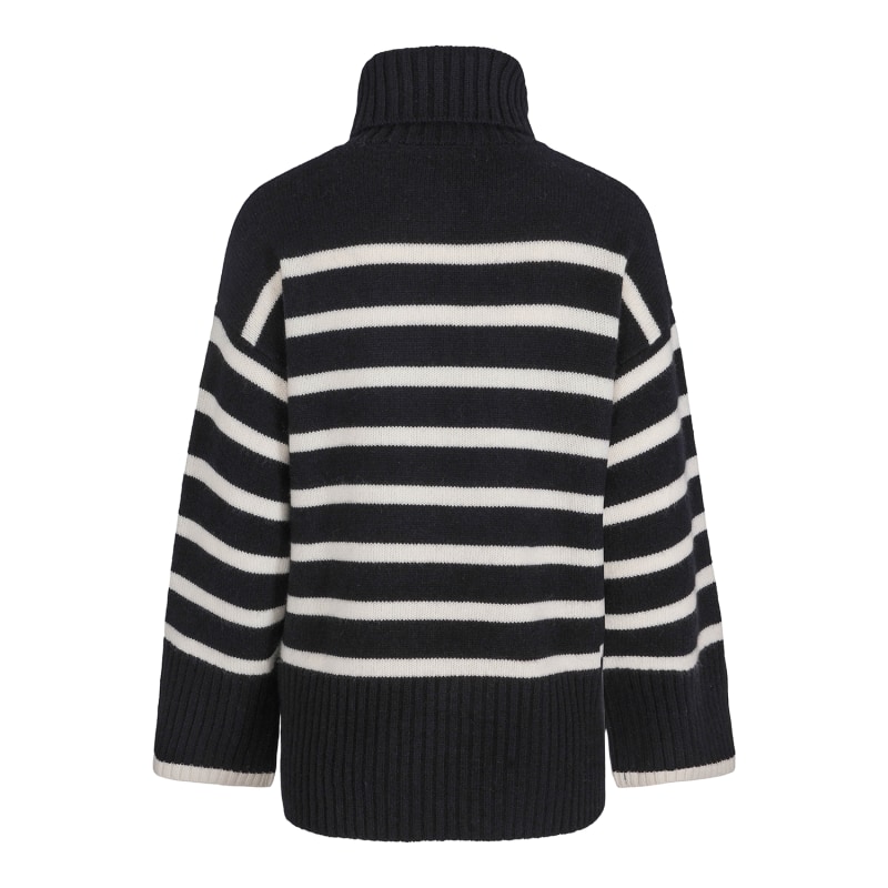 Thumbnail of Naomi Chunky Pure Cashmere Pullover With Stripes, Black With White Stripes image