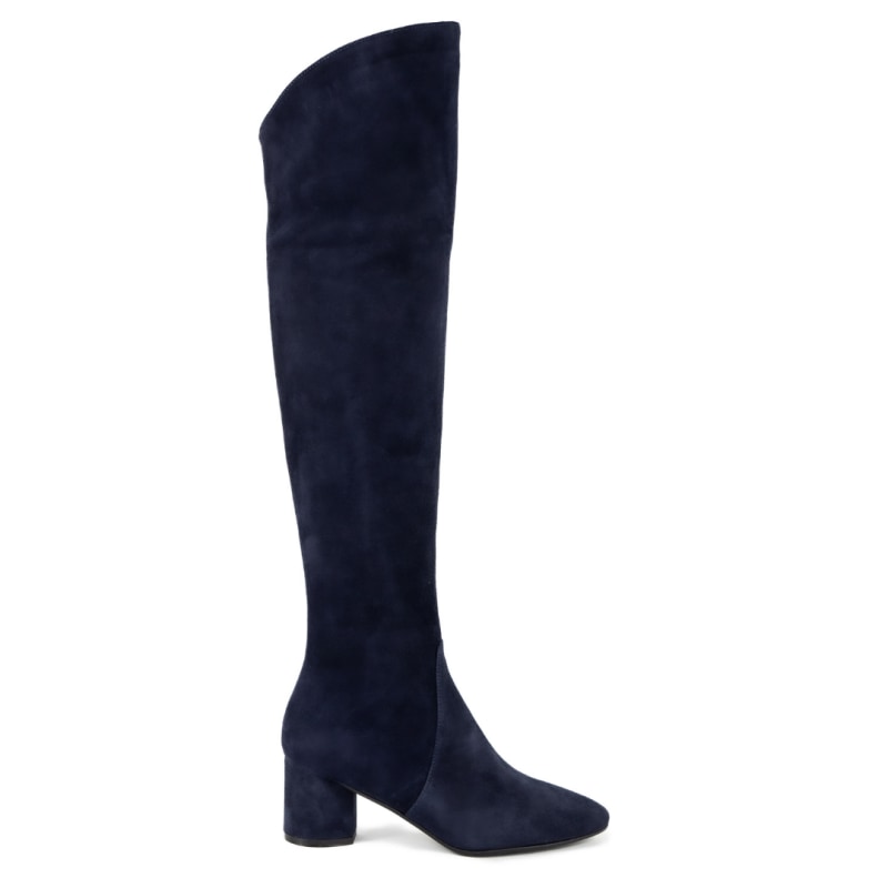 Navy blue over the knee suede boots hot sale