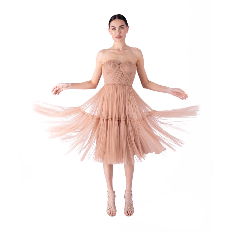 Thumbnail of Natalie Draped Tulle Midi Dress - Beige image