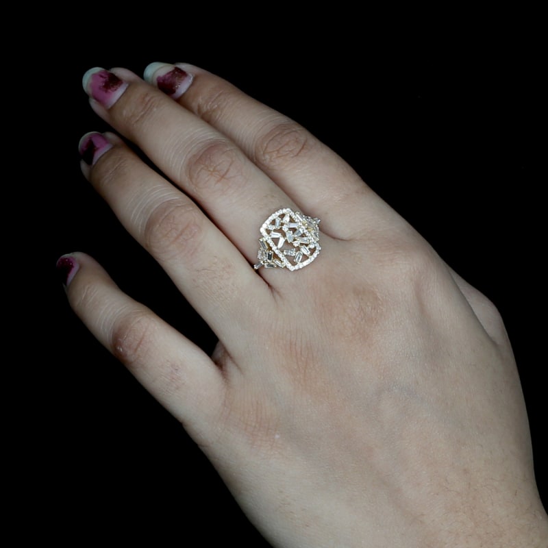 Natural Tapered Baguette Diamond With Solid Yellow Gold Designer Cocktail Ring by Artisan