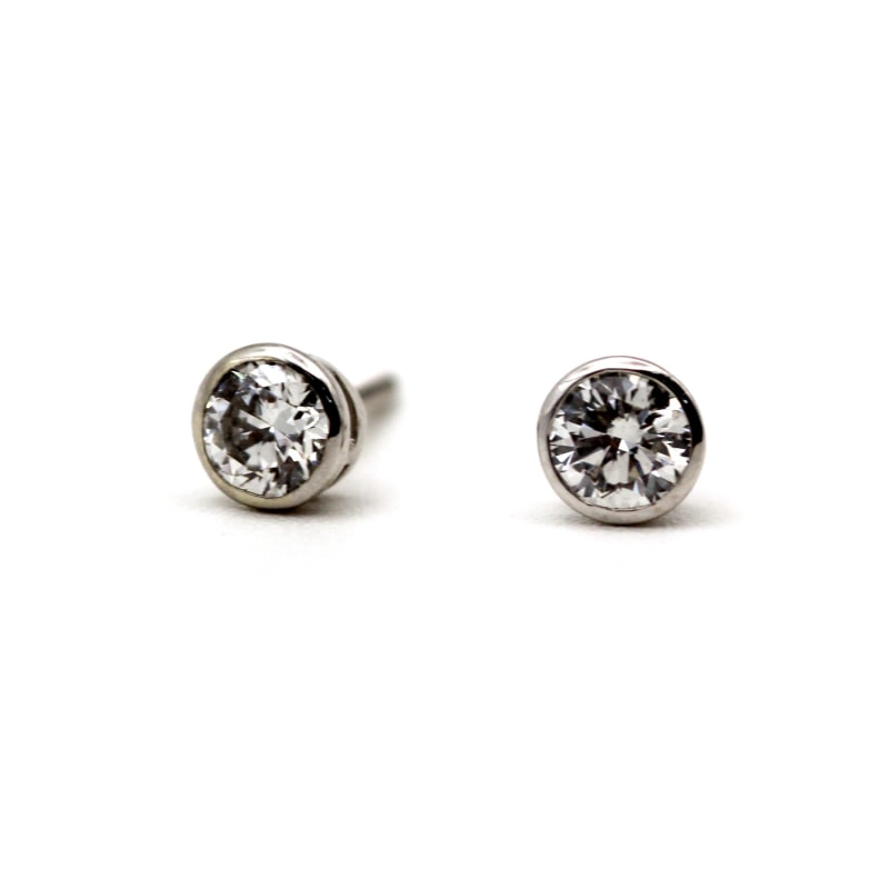 Natural Diamond Bezel Setting Stud Earrings With Screw Back by VicStoneNYC Fine Jewelry