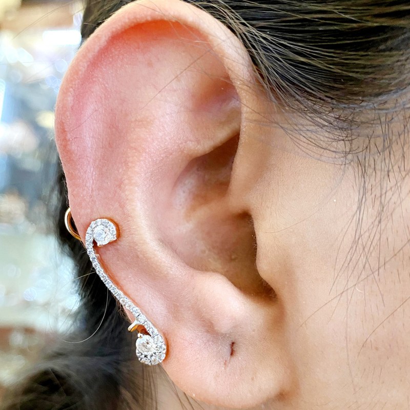 Natural Diamond Ear Jacket Earrings 18K Rose Gold Artisan Wolf