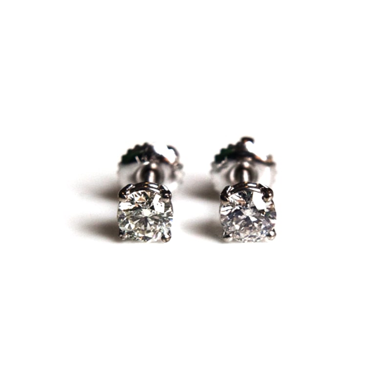 Natural Diamond Stud White Solid Gold Earrings - Screw Back