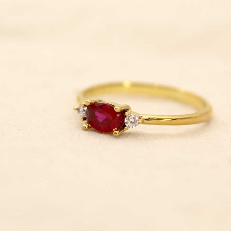 Thumbnail of Natural Oval Ruby And Diamond Yellow Gold Ring image