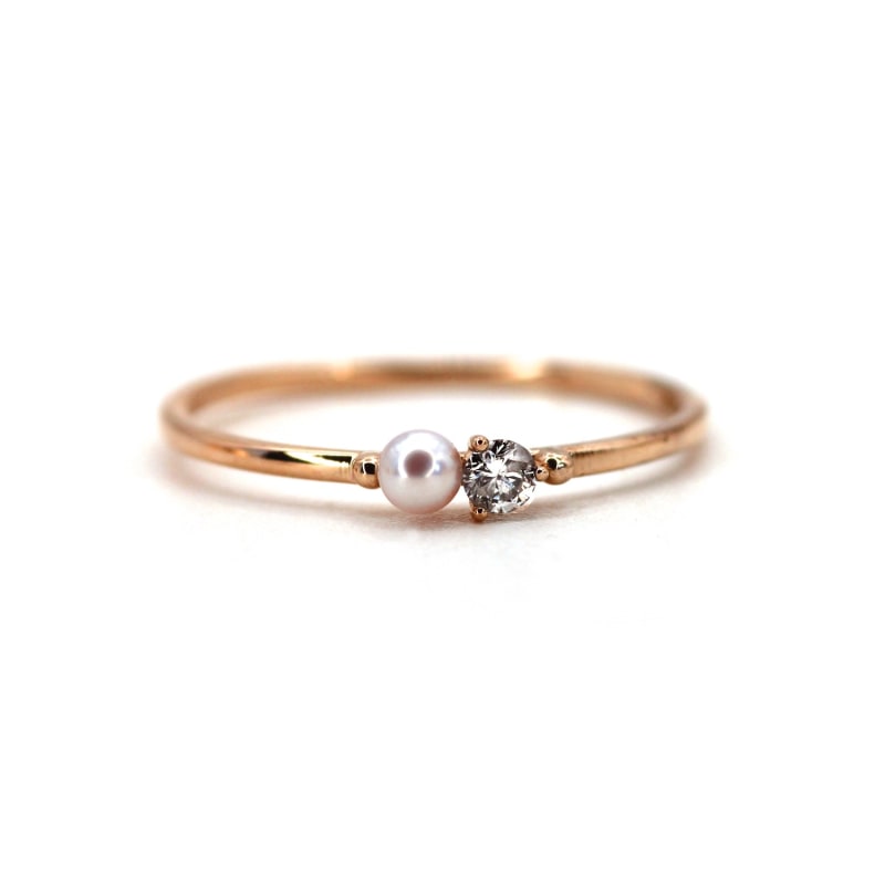 Thumbnail of Natural Tiny Pearl And Diamond Rose Gold Ring image