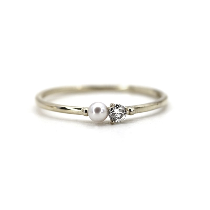 Thumbnail of Natural Tiny Pearl And Diamond White Gold Ring image