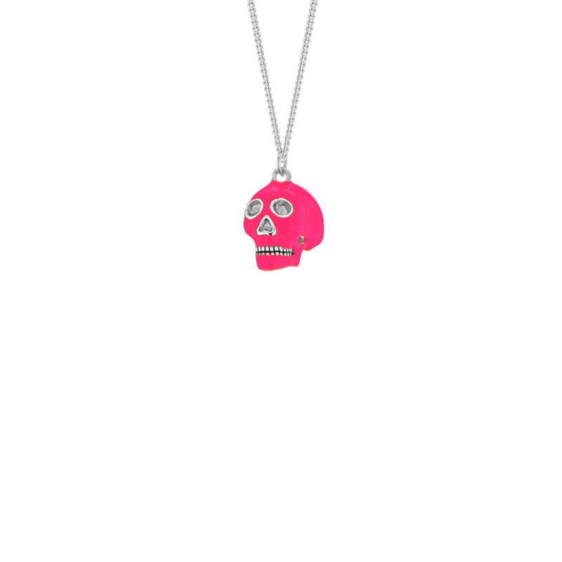 Thumbnail of Sterling Silver & Neon Pink Mini Skull Charm On Silver Hoop image