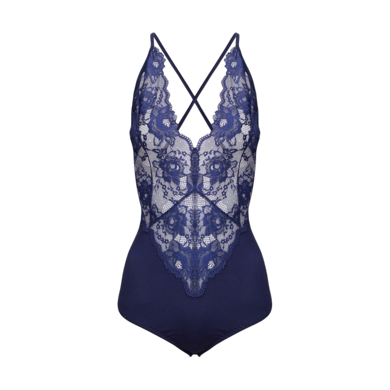 Navy Blue Bodysuit Soft Viscose Delicate Lace by Oh Zuza night day