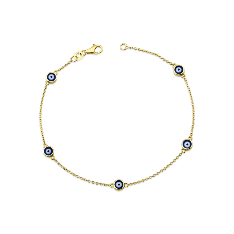 Navy Blue Evil Eye Bracelet Solid Gold Five Evil Eye Bracelet