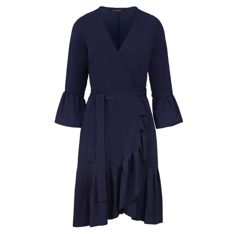 Navy frill wrap dress shop