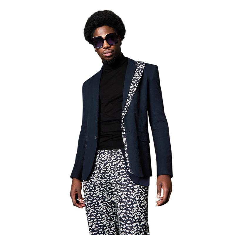 Thumbnail of Twisted Classic Navy Gabardine Suit With Leopard Print Trousers image