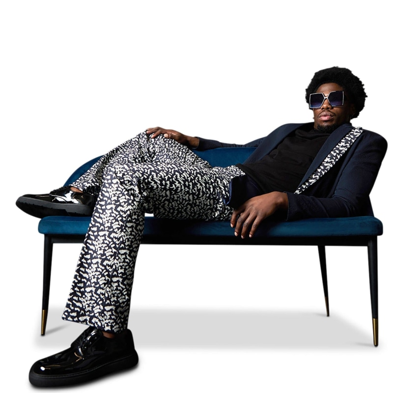 Thumbnail of Twisted Classic Navy Gabardine Suit With Leopard Print Trousers image